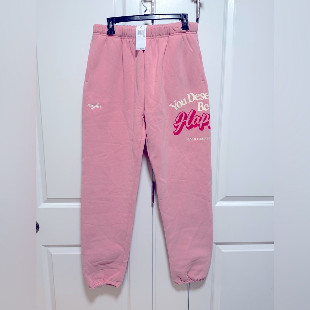 The Mayfair Group You Deserve to be Happy Revolve Pink Sz M/L Sweat pants Women